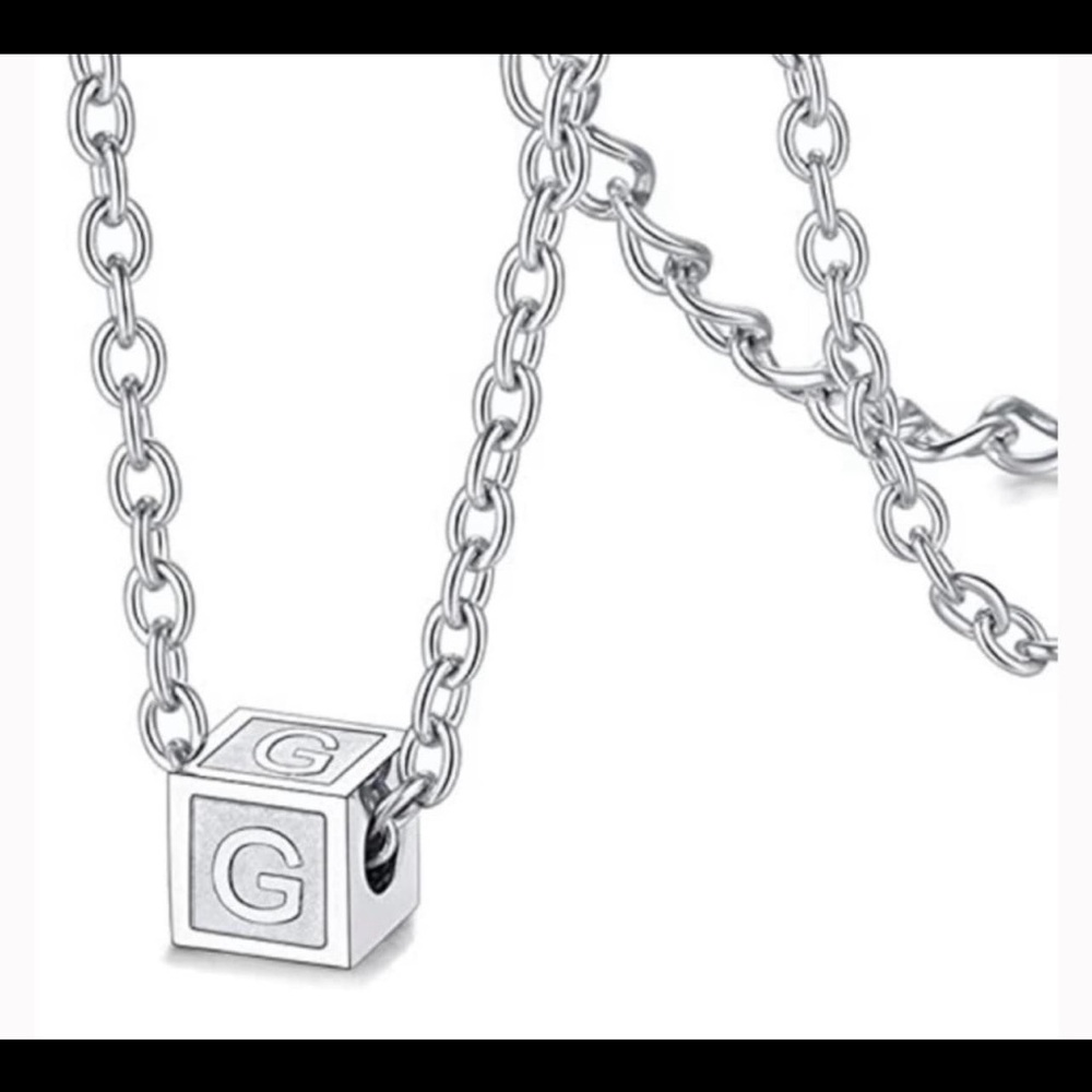 Initial G Letter Alphabet Cube Charms Necklace